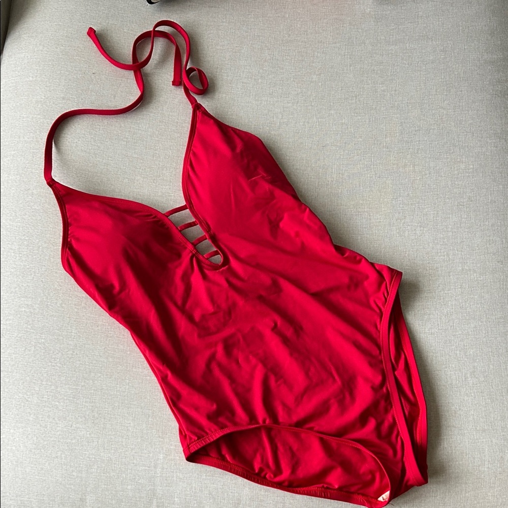 La Blanca Red One-Piece Halter Swimsuit